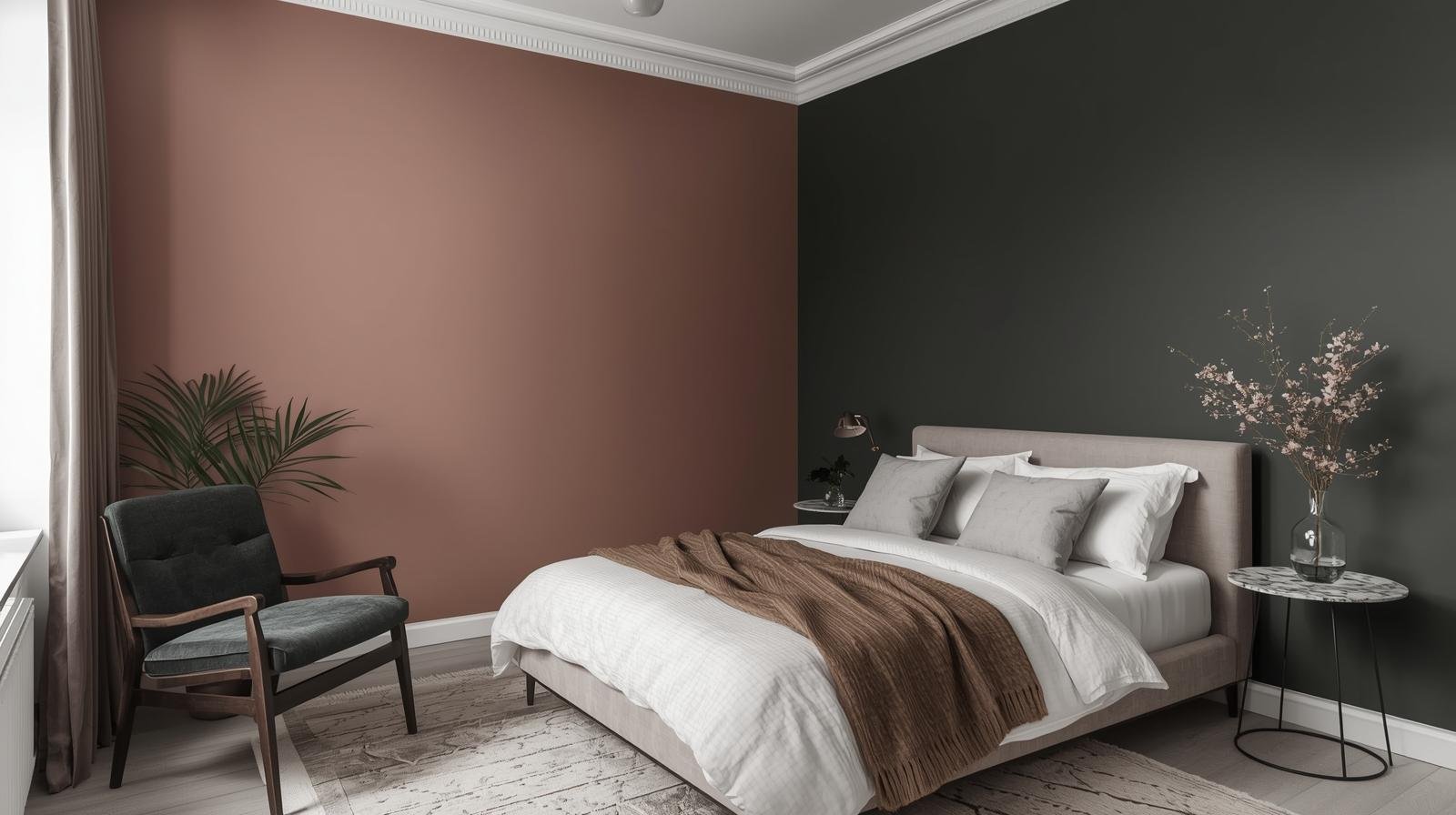 Pink and Charcoal Grey wall color in bedroom walss
